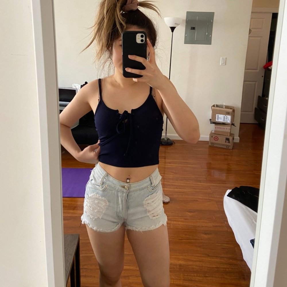 Brandy Melville Light Distressed Denim Shorts